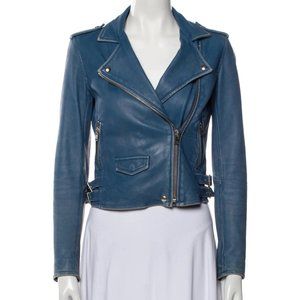 IRO ASHVILLE Leather Jacket Cropped Biker Lamb Blue